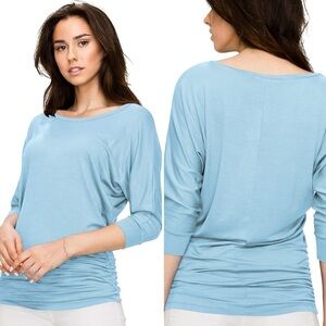 Lock & Love 3/4 Sleeve Drape Top Size Large in Aqua Blue